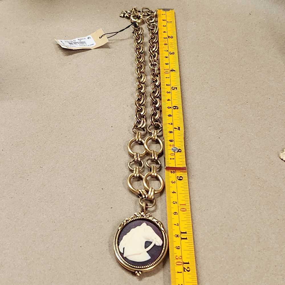 Patricia Nash Gold Tone Horse Cameo Necklace Chain Link Equestrian NWT New - Picture 10 of 14